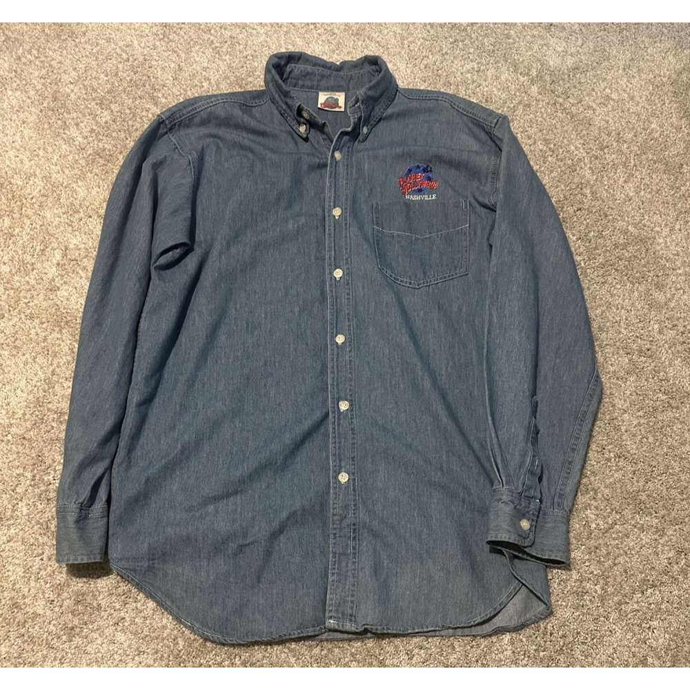 Vintage Planet Hollywood Nashville Denim Shirt Mens Large Button Up Long Sleeve